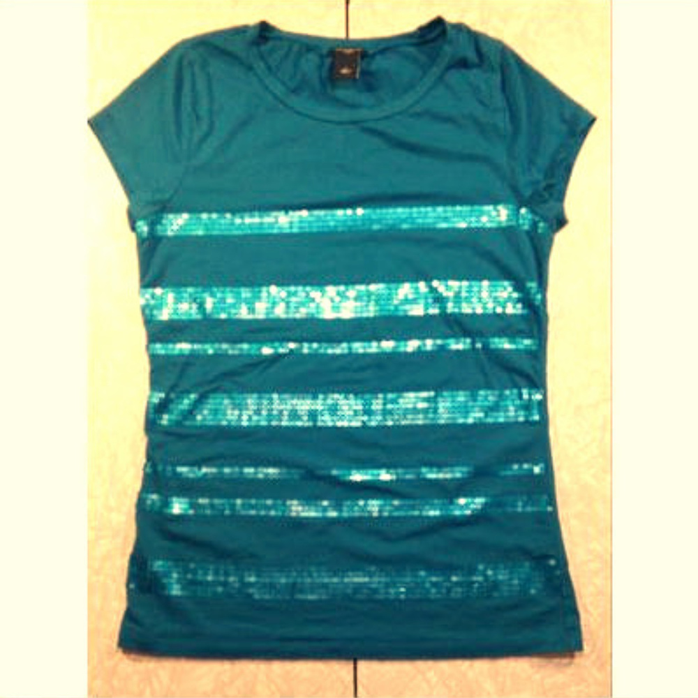 Sequin Striped Dark Teal Stretchy Top by Ann Taylor